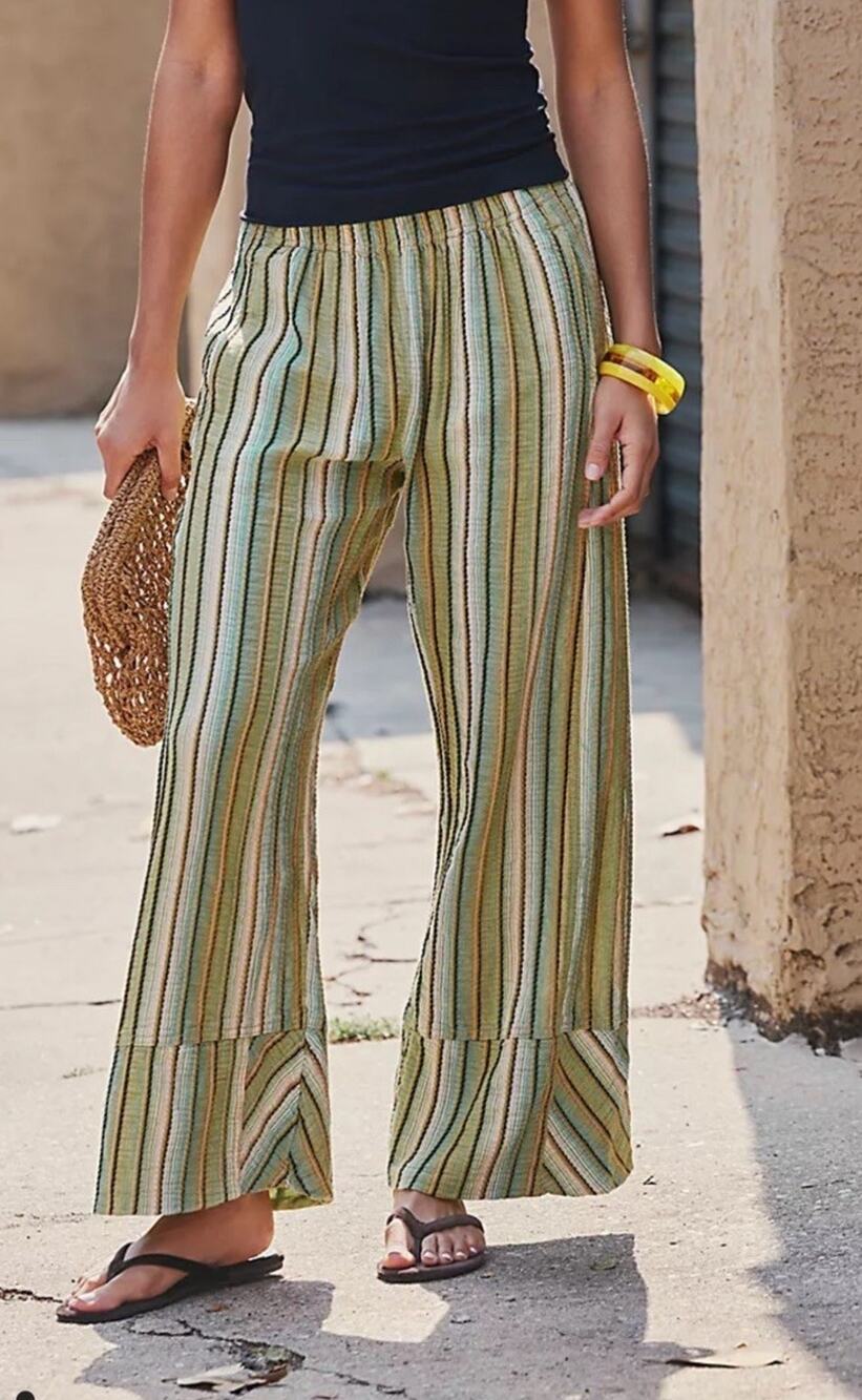 Free People Camo Combo Stripe Days End Pants Large Green Wide Leg